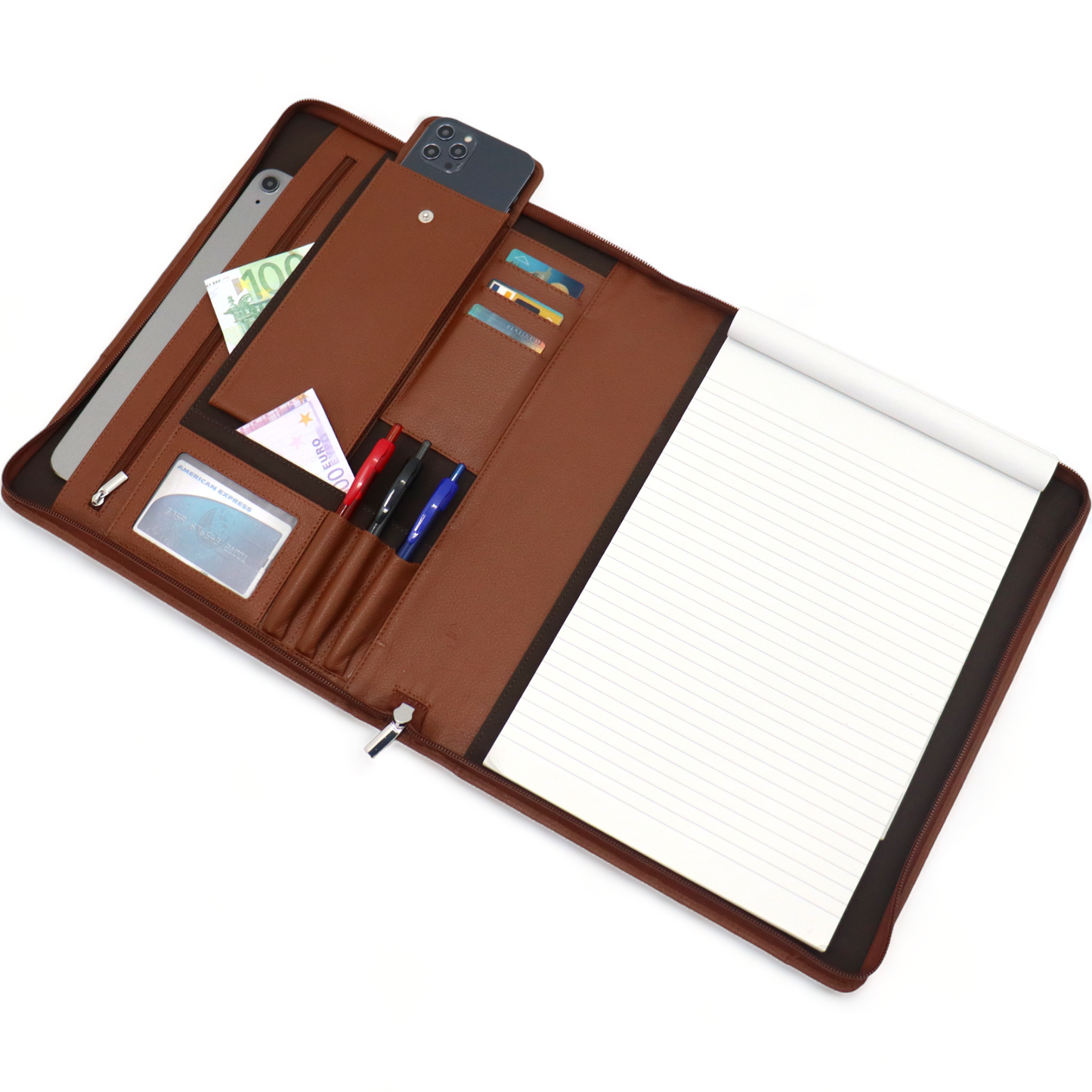 Leren Schrijfmap - Conferentiemap - Documentenmap A4 - Tablethoes & Laptopsleeve - Uitneembare Ringband